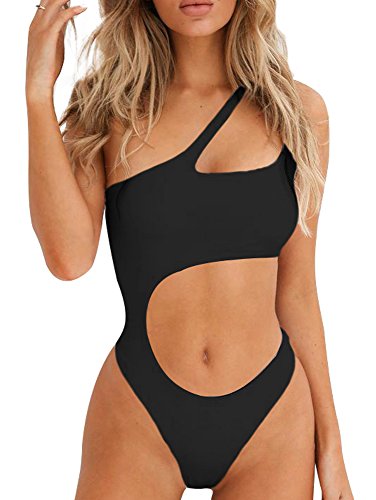 BEAGIMEG Women's Sexy One Shoulder Bathing Suit Cut Out One Piece Swimsuit