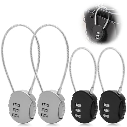 4 Pezzi Lucchetto Cavo Acciaio con Combinazione, Lucchetti Combinazione 3 Cifre, Lucchetto Corda Lungo, Lucchetti Valigia Piccolo per Aereo (2 Dimensioni)
