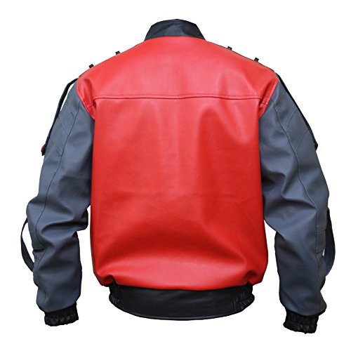 The Jasperz Men's Red and Grey Bomber Synthetic Leather Biker Jacket For Men, XXS-3XL3
