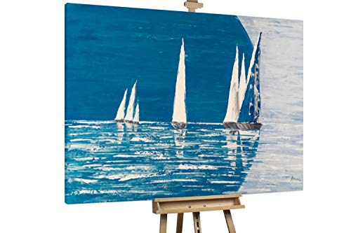 KunstLoft® Peinture à l'huile sur Toile XXL 'Shallow Turquoise' 200x150cm | Huile sur Toile Peinte à la Main | Bateau mer Bleu Gris | Art Moderne