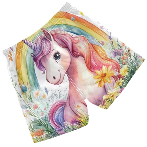 Pigsaly Boys Swim Trunks Cute Unicorn Rainbow Grass Boys Board Shorts Swimsuit Swimwear Summer Bathing Suit S2