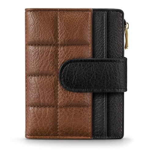 Small Wallet for Women RFID Blocking Card Holder Bifold Compact Wallets With Zipper Coin Pocket Black&Brown