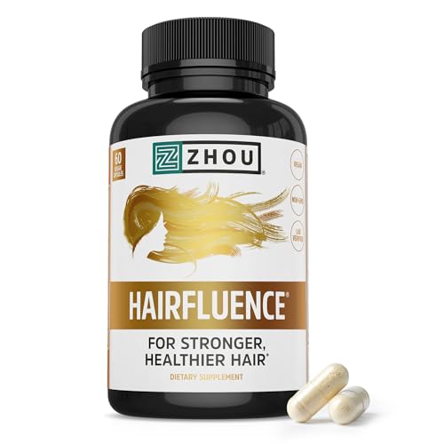 ZHOU Hairfluence, Hair Growth Supplement with Clinically Studied Lustriva and Keranat and Hair Vitamins Biotin 5000mcg, Vitamin D, A, C & B12, Non-GMO, Gluten Free, 60 VegCaps