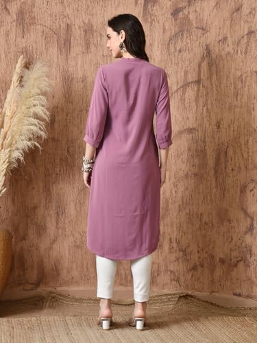 Image of nioni Women's Straight Solid Kurti with V-Fold Neck | Rayon Lycra Material | Fashionable Micro Pleates | 3 /4th Sleeve Kurta for Woman & Girls (S to 2XL)