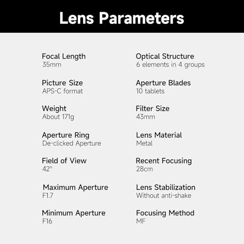 Image of Brightin Star 35mm F1.7 Lens for Canon EOS-M Mount Mirrorless Cameras, APS-C Manual Focus Large Aperture Prime Humanistic Lens Fit for M6, M50, M5, M3, M200, M10, M100, M, M2(Silver)