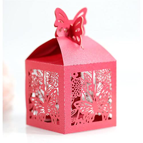 Uteruik Lot de 50 boîtes à dragées de mariage en forme de papillon avec ruban pour mariage, anniversaire, fête prénatale, fête prénatale (#F)