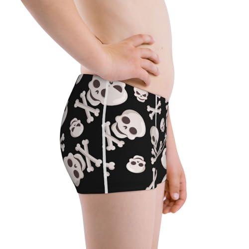 Boys' Cotton Boxer Brief Soft Underwear-Black White Skull Bone2