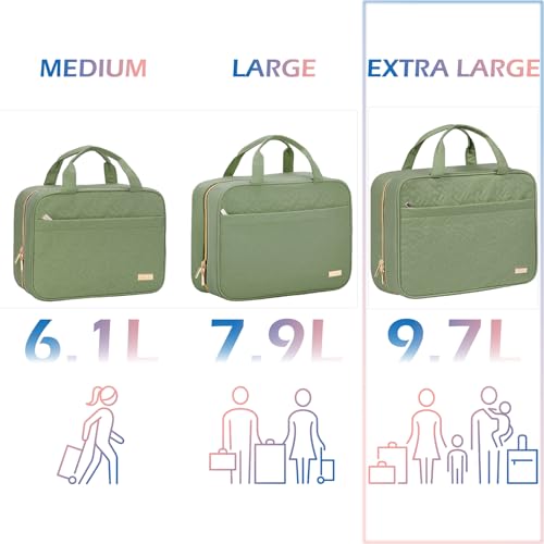 Image of NISHEL Travel Toiletry Bag for women, Portable Hanging Organizer for Family-Sized Shampoo, Conditioner, Brushes Set, Makeup Accessories, Extra Large Size, Green