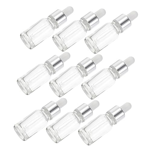 Ipetboom 10Piezas Botellas De Vidrio para Aceite Esencial Pack Goteros Botellas De Subenvasado para Maquillaje y Aromaterapia Transparente con Tapa Plateada