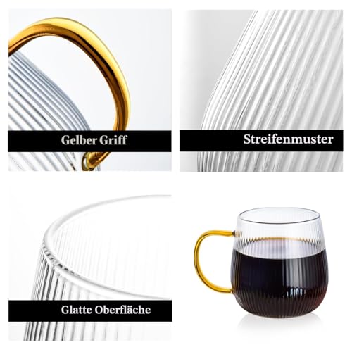 GLASKEY Kaffeegläser Set 2er,Latte Macchiato Gläser, 370 ml Teegläser mit Henkel,Spülmaschinengeeignet,Geeignet für Cappuccino,Latte,Heiß-/kalte Getränke – Bild 2