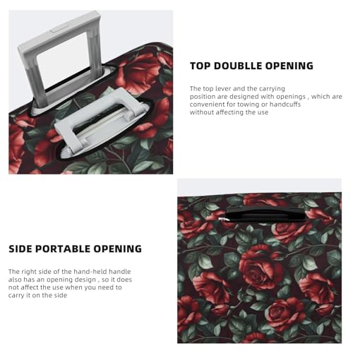 Vintage Red Rose Print Travel Luggage Covers, Washable Suitcase Covers Protector for Luggage 18-32 Inch High Elasticity4