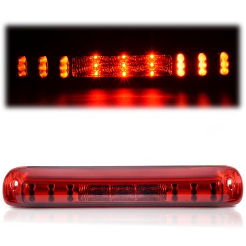 CNNELL New Red LED Chrome Housing High Mount 3rd Third Brake Light Fit for 1999-2006 Chevrolet Silverado GMC Sierra 1500 2500 3500 Cargo Tail Lamp
