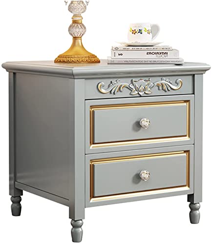 Table de chevet en bois gris avec 2 tiroirs pour une chambre moderne