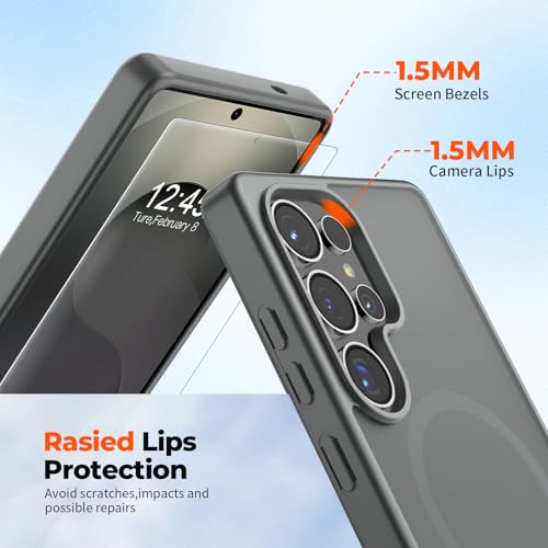 Image of SUPFINE Magnetic for Samsung Galaxy S25 Ultra Case with Screen Protector, (Built-in Magnets) (Military Grade Drop Protection) Slim Translucent Shockproof Phone Case,Titanium Gray