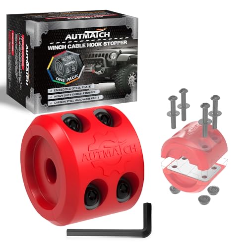 AUTMATCH Winch Cable Hook Stopper (1 Pack) Silicone Rubber Winch Stopper for Wire & Synthetic Rope Winch Line ATV UTV Shock Absorbent Prevent Pulling Bounce and Abrasion Red