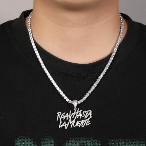 The Jewelers House 14K Real Yellow Gold Finish Simulated Diamond Iced Out Hip Hop Real Hasta La Muerte Necklace Set Unisex Charm Pendant2