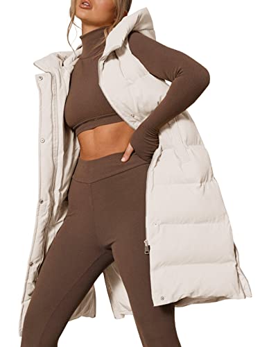 Inorin Womens Down Vest with Stand Collar Thick Hooded Sleeveless Long Coats Jacket