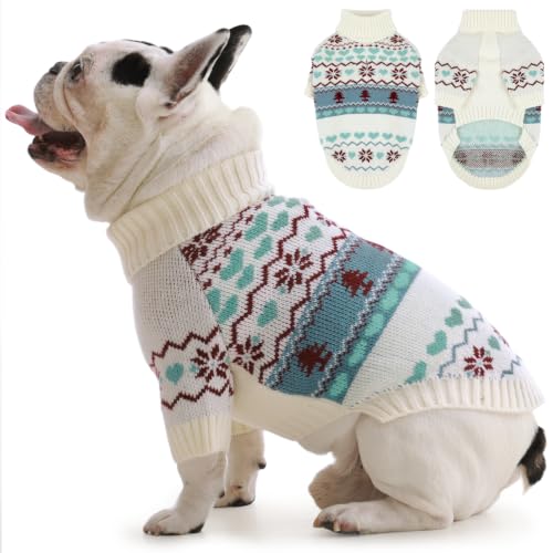 Image of IECOii Small Dog Christmas Sweater, Dog Turtleneck Knit for Holiday, M