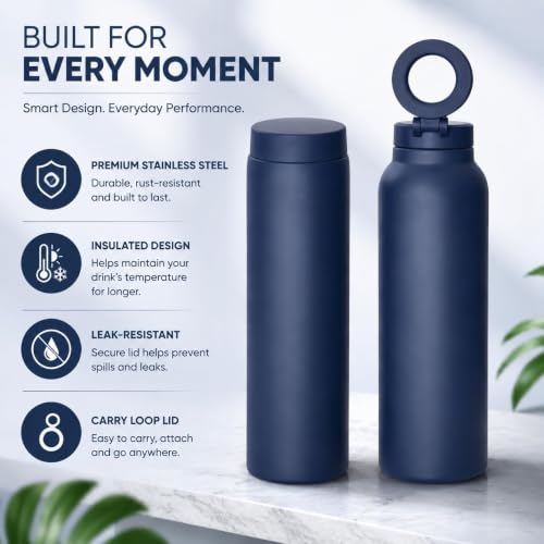 Image of Magnetic Phone Holder Water Bottle with Built-in Mobile Stand, Flip Lid and Carry Ring, Reusable Drinking Bottle for Gym, Travel, Office, Cycling, Workout and Everyday Hydration Needs
