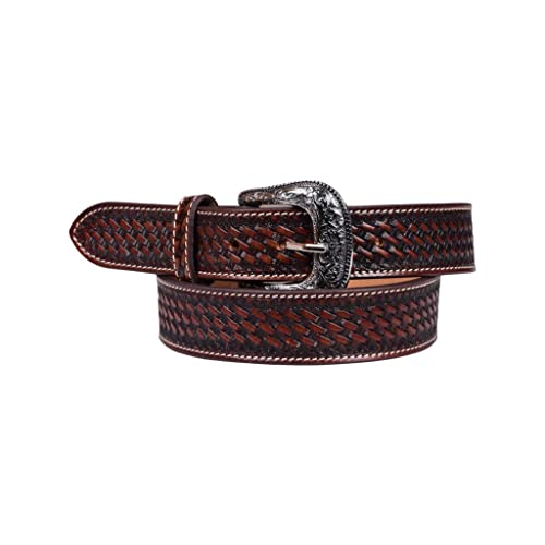 Western Genuine Leather Brown Basket Weave Belt For Men and Women 30WE003