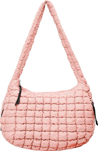Bolsa de mão acolchoada para mulheres, bolsa grande Hobo acolchoada, bolsa tiracolo de ombro, macia, fofa, leve e elegante (rosa), Cáqui escuro