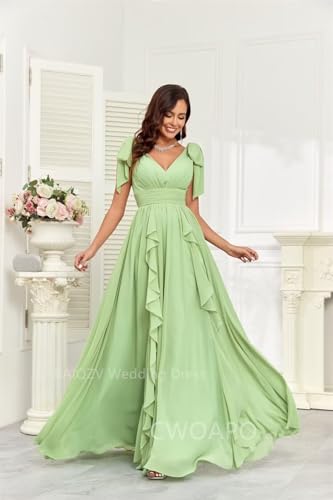 CWOAPO Ruffles Mother of Bride Dresses for Women Long Chiffon V Neck Ruched Empire Waist Formal Evening Gowns4