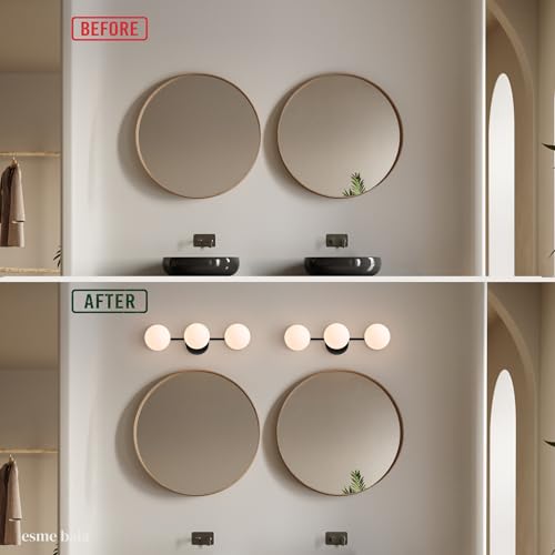 Image of 3-Light Black Bathroom Vanity Light - Matte Black Modern Wall Sconce with Frosted Glass Globes for Mirror, Sink, Bedroom, Hallway, Kitchen - G9 Bulbs Not Included