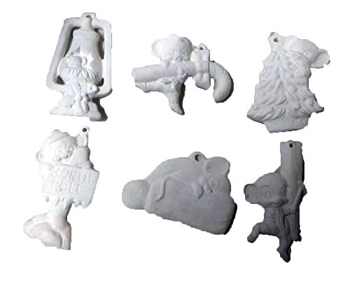 Mouse Christmas Ornaments Asst #3 Set of 6 Ready to Paint Ceramic Bisque