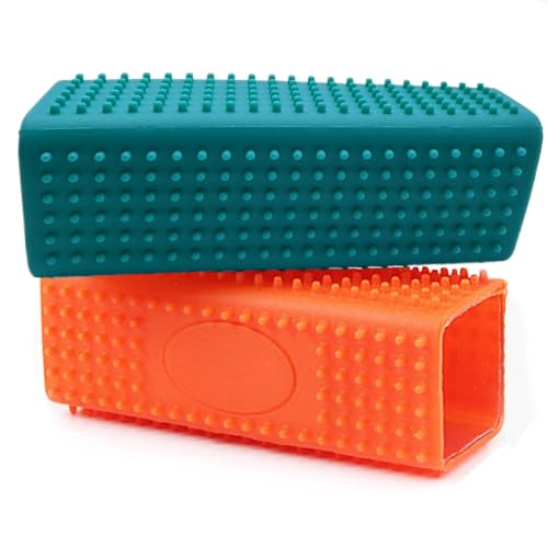 Image of 2 Pieces Pet Dog Cat Hair Remover, Block Roller Cleaner, Hollow Silicone Cleaner Brush for Sofa, Car Interiors, Furnishings, Carpets, Bedding or Any Fabric (Forest Green, Orange)