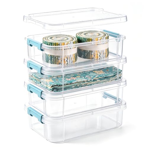 Image of Tioncy 4 Pcs 10 x 7 x 3 in Fabric Strip Case Jelly Cotton Fabric Patchwork Roll Storage Case Bulletin Board Border Bolt Storage Sewing Cloth Box for Cloth Strips Art Craft Organizer (Turquoise)