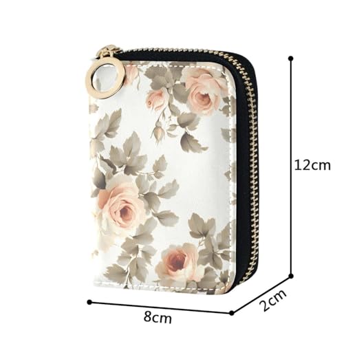 RFID Credit Card Wallet Beige Flower Leaves White Pattern PU Leather Purse Case with Zipper Card Holder for Women Girls4