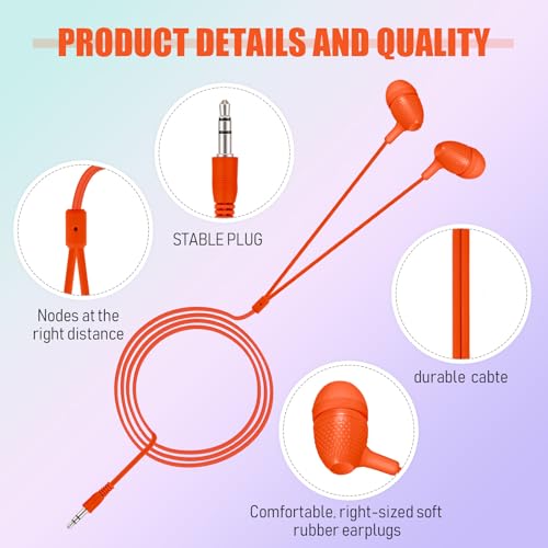 Image of Macarrie 200 Pack Earbuds Bulk Earphones 3.5 mm Classroom Headphones for Adult Assorted Colors Earbud Wired Earphone Without Mic for Adult Office Home Individually Bagged(Colorful)