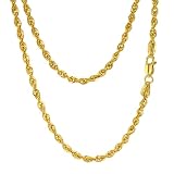 JEWELHEART 14K Real Gold Rope Chain Necklace - 2.6mm Diamond Cut Twist Link Chain - Dainty Gold Pend