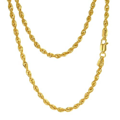 Jewelheart 14K Real Gold Rope Chain Necklace - 2.6Mm Diamond Cut Twist Link Chain - Dainty Gold Pendant Necklace For Men And Women 16" #TOP23