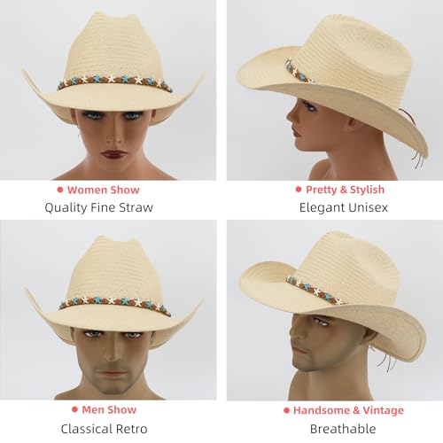 Image of Cowboy Hat for Women, Western Cowgirl Hat, Classic Straw Cattleman Cowboy Hat
