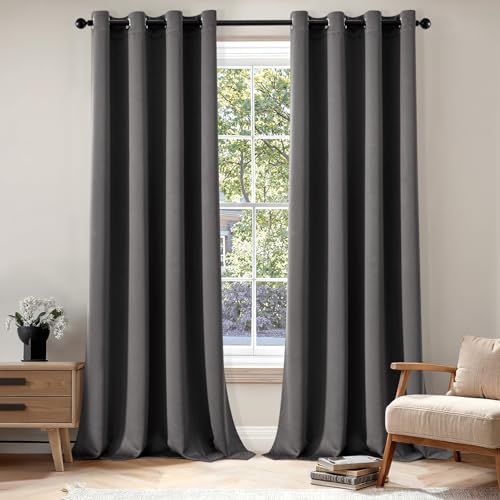 EMEMA Cortinas Opacas 2 Piezas Cortinas 140x245cm Salon Blackout Cortinas para Moderno Dormitorio con Ojales Termicas aislantes Frio y Calor Gris