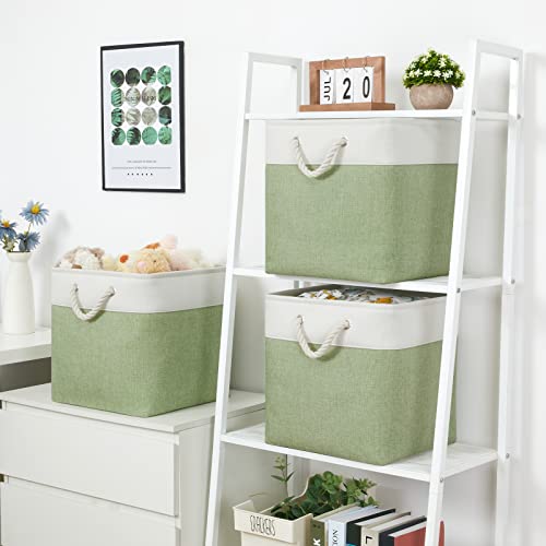 Bidtakay Cubby Storage Bins Set Of 3 Fabric Baskets For Shelves Closet Drawer Organizer Storage Cubes 13X13 Collapsible Organization Baskets For Nursery Toy Shelf (White&Green) #TOP2