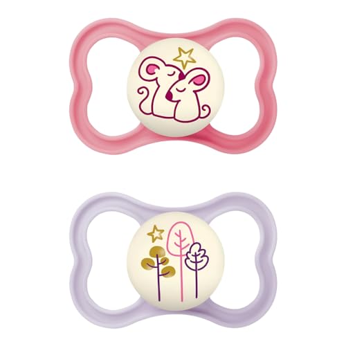 Mam Air Night Ciuccio Luminoso In Set Da 2, In Silicone Con Custodia Porta Succhietto, 16+ Mesi, Rosa