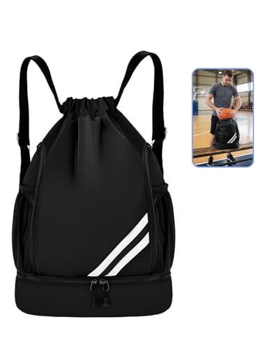 GVTCO Noir Sac a Dos de Sport étanche Pliable, Sac de Sport Homme Femme et Enfants, Avec Compartiment à Chaussures Séparé, Poche Principale et Intérieure, Sacs de Gym Pour Voyage Gym Plage Piscine
