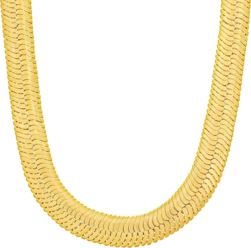 TUOKAY 18K Faux Gold Herringbone Chain Necklace, Fashion Hip Hop Snake Chain for Women and Men School Rapper Kit Costume Accessory, Sparkling Faux Gold Chain Necklace. 24