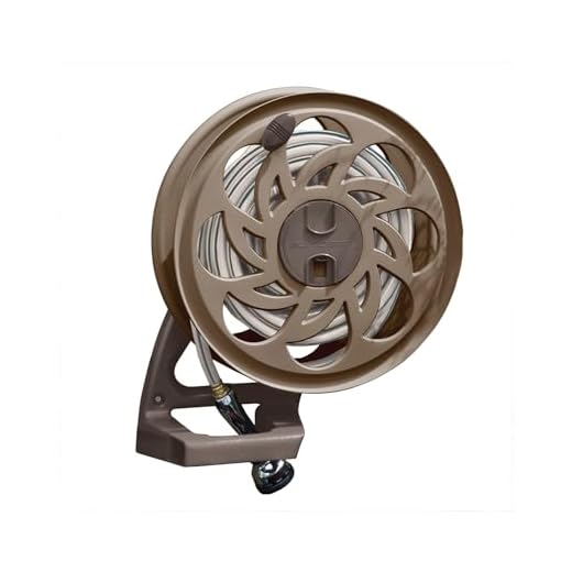 Suncast Sidetracker Garden Hose Reel with Guide - Fully Assembled Outdoor Wall Mount Tracker with Removable Reel - 125' Hose Capacity - Dark Taupe