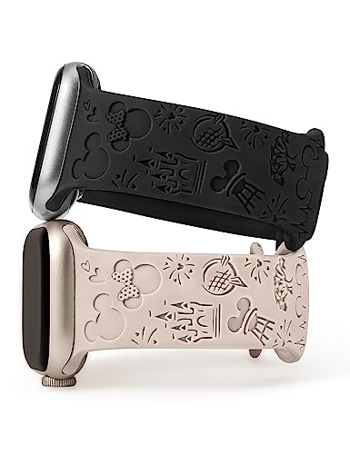 Girovo 2 Packs Cartoon Engraved Bands Compatible with Apple Watch 41/40/38/42/45/44/46/49mm Women Men, Soft Silicone Cute Anime Designer Strap for iWatch Ultra/Ultra 2 Series 10/9/8/7/SE/6/5/4/3/2/1