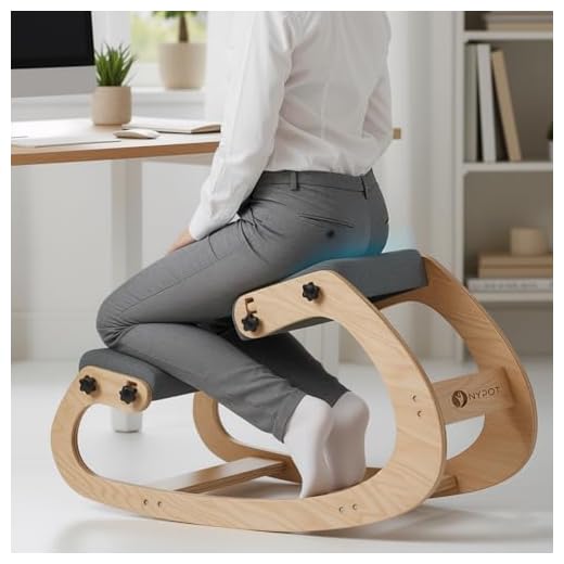 NYPOT Ergonomic Kneeling Chair - Adjustable Rocking Knee Chair Posture Chair - Wooden Office Chair for Back Pain Relief - Desk Chair for Home Office Gift Woman - Grey Kneeling Stool and Angled Chair