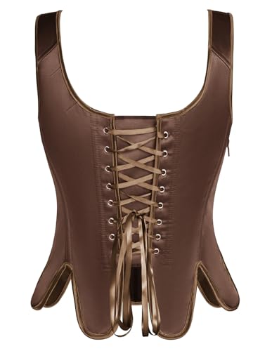 Image of Scarlet Darkness Women Renaissance Corset Vintage Overbust Bustier Bodyshaper Tops Brown Size 10