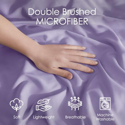 Image of Hearth & Harbor Lavender Duvet Cover with Fitted Sheet Twin Size | 3 Piece Soft Double Brushed Bedding Set, Button Closure, 1 Duvet Cover 68x90 Inches, 1 Fitted Sheet, 1 Pillow Sham