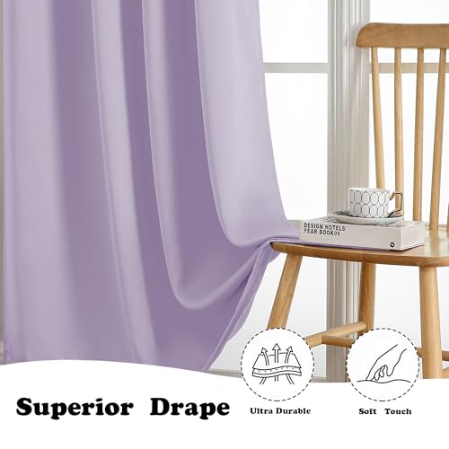Image of Simplebrand Lilac Extra Long 10ft Curtains for Patio 120 Inches Long 2 Panels Set, Room Darkening Light Blocking Solid Thermal Insulated Energy Saving Grommet Noise Reducing Curtains, 50 Wx120 L