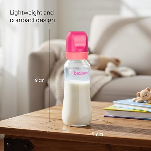 Image of Baybee Natura Flow Milk Bottle for New Born Babies | Uniquely Designed Breast Mimic Soft & Flexible Nipples | Advanced Anti-Colic Breast Like Nipple Baby Bottle Natural and Easy Latch (Pink, 125 Ml)