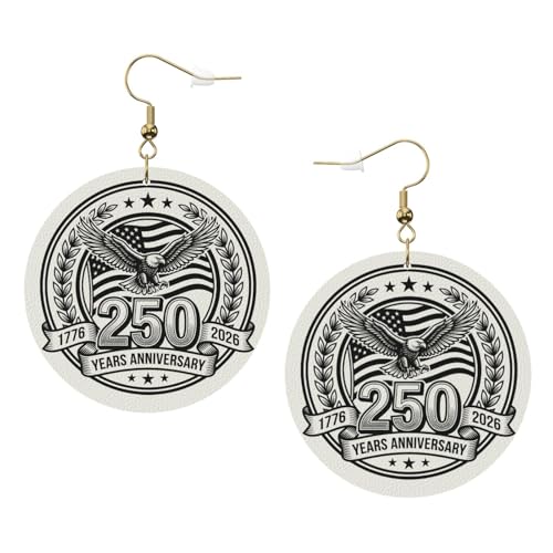 250th Anniversary Leather Earring Eagle American Patriotic Symbols Lightweight Earring Novelty Patterns Round Drop Jewelry For Women Gold