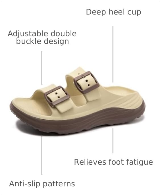 Image of FUNKYMONKEY Plantar Fasciitis Recovery Sandals for Women with Arch Support | Adjustable Double Buckle, Lightweight EVA, Cushioned Footbed, Non-Slip, Indoor Outdoor Use, Summer Beach House Shoes