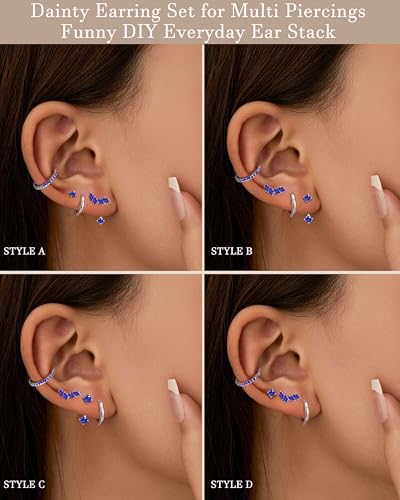 BESTEEL 925 Sterling Silver Birthstone Earrings Set for Women Small Hoop Earring Sets for Multiple Piercing Hypoallergenic Dainty Huggie Earrings Hoop Stud Earring Stacks for Birthday Jewelry4